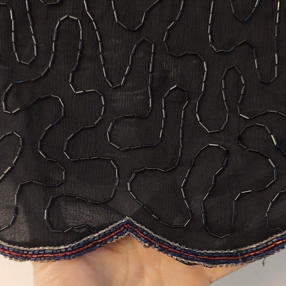 80s Laurence Kazar Black Silk Blouse Floral Sequin Embroidery Sparkly Holiday PS - Picture 2 of 7